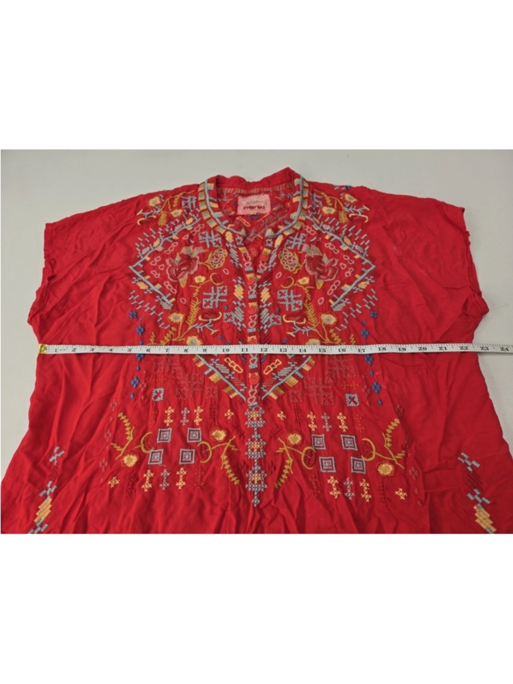 Johnny Was Biya Red Embroidered Boho Hippie Top Missio Blouse Shirt Size XS - Picture 7 of 8